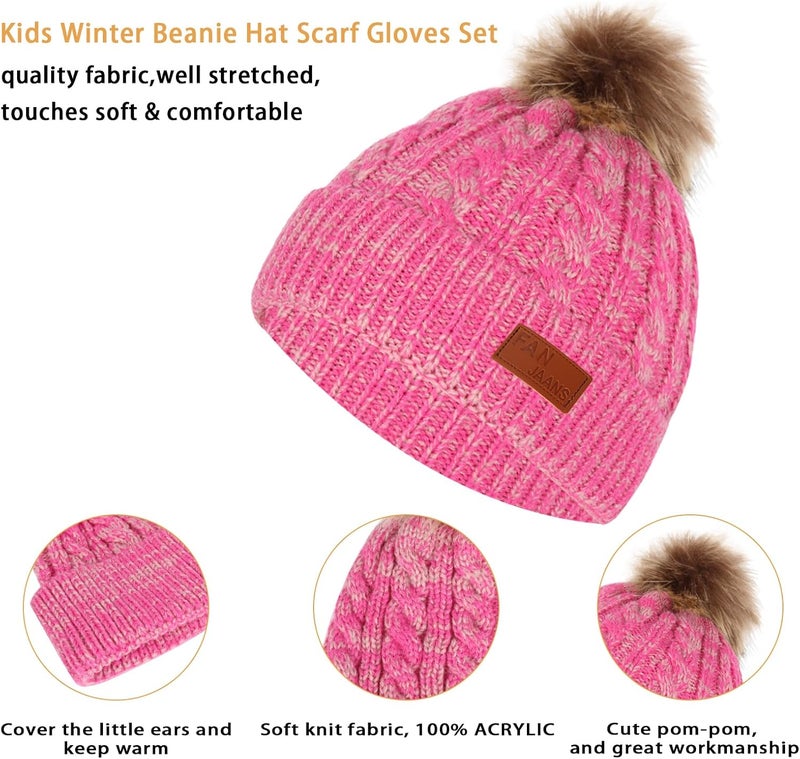 Machomby Kids Hat Scarf Gloves Set, Kids Winter Beanie Hat Scarf Gloves Set with Knit Thick Warm Fleece Lined for 1-6 Years Old - Image 4